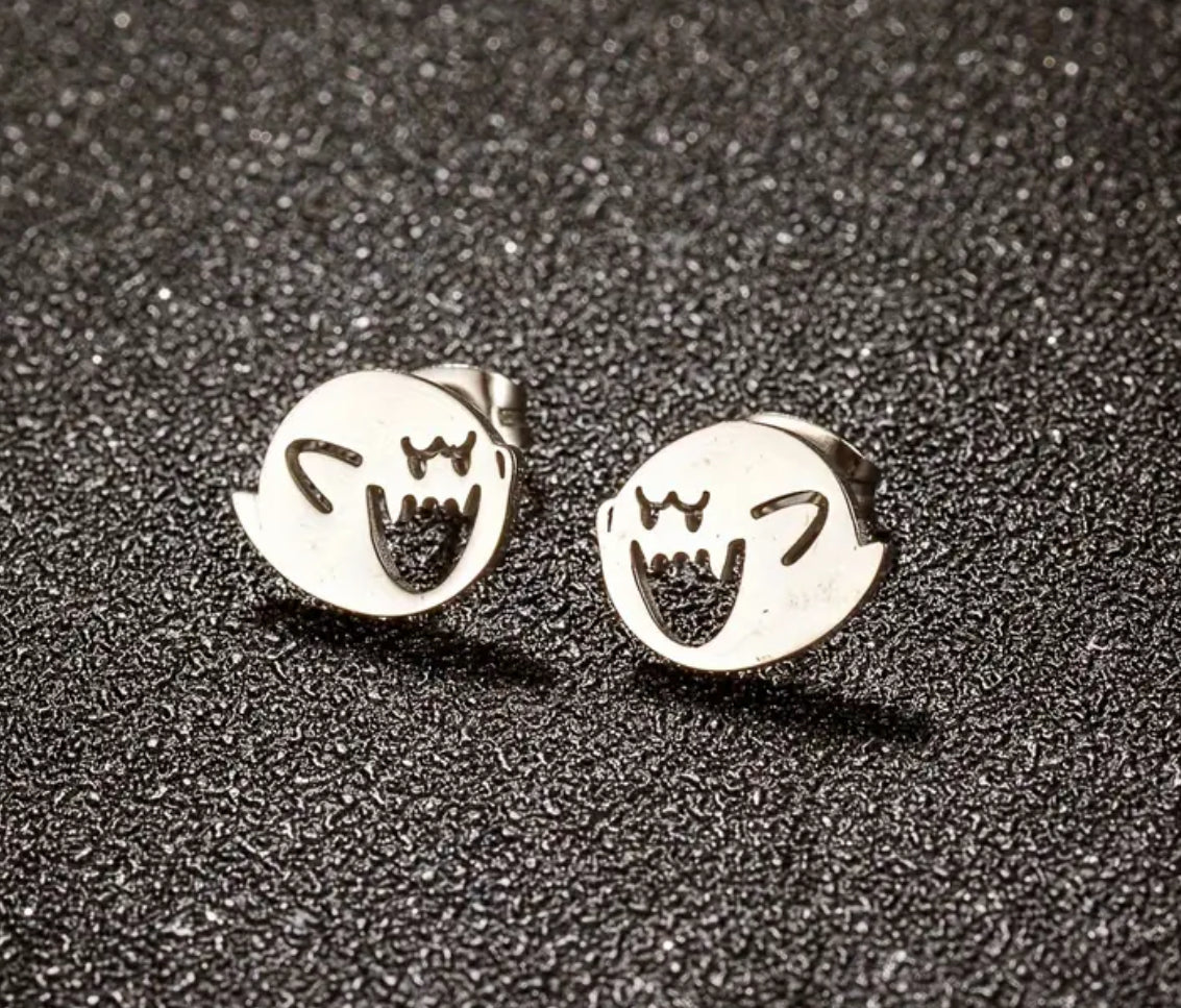 Stainless Steel Mario Ghost Stud Earrings