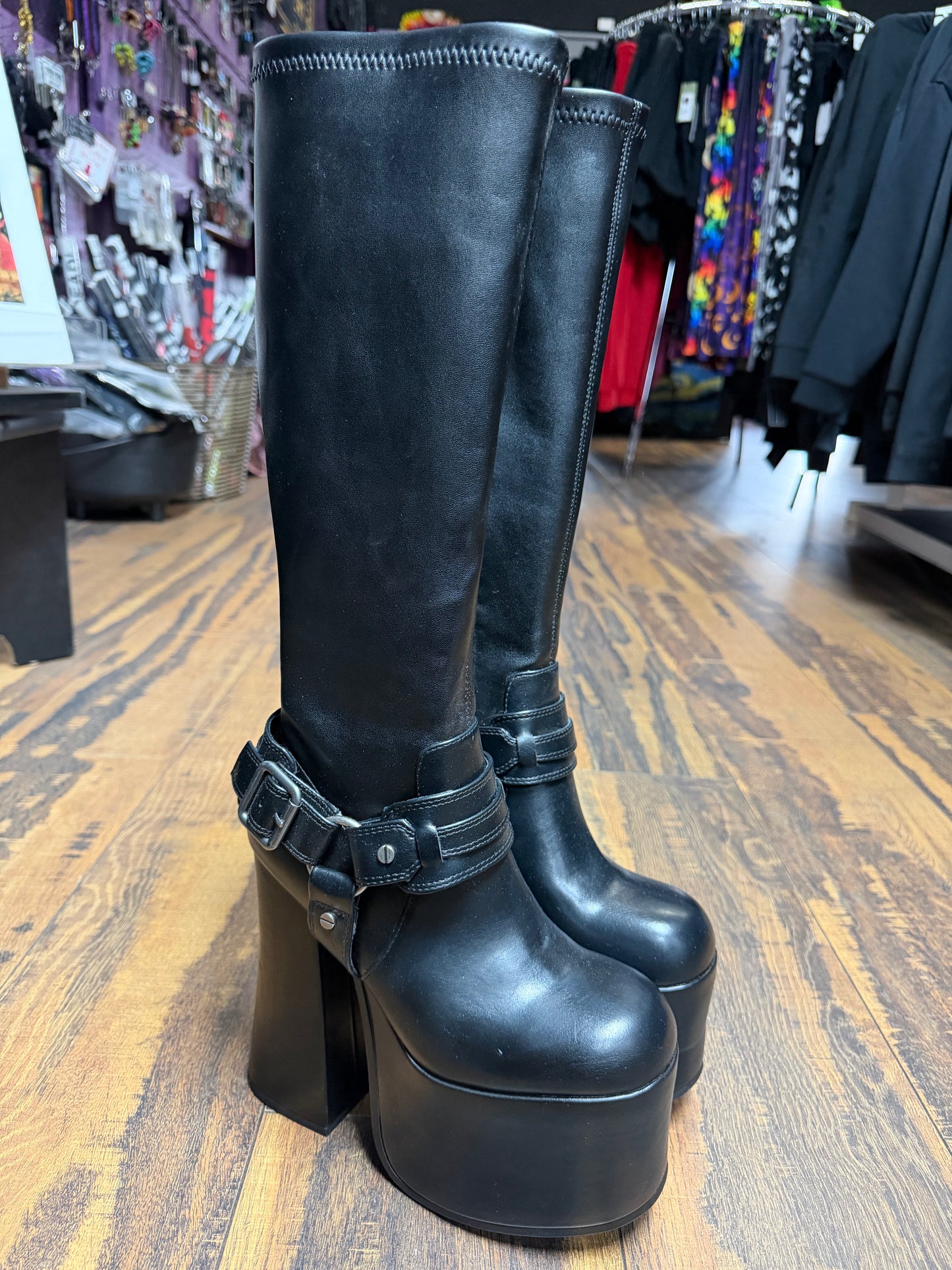 Dollskill Current Mood Gothic Echoes Stretch Platform Boots- Black- Size 8