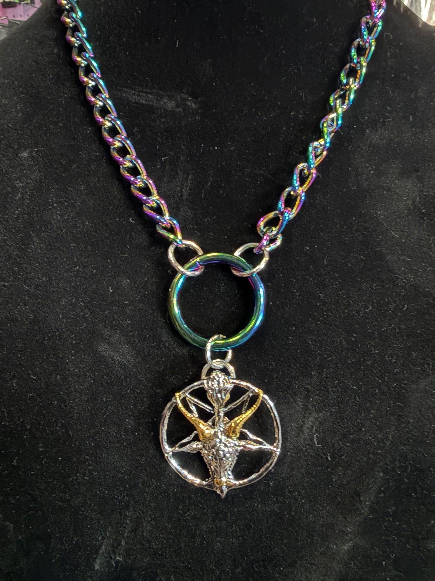 Handmade Stainless Steel Iridescent Baphomet Necklace- Shane#12