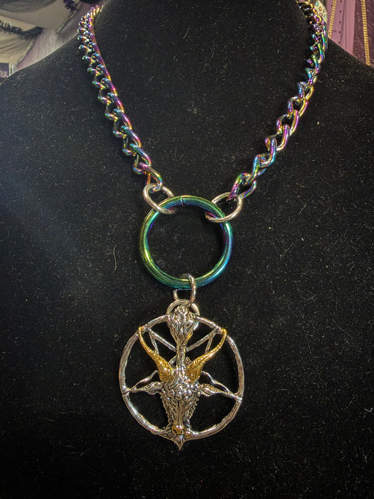 Handmade Stainless Steel Iridescent Baphomet Necklace- Shane#12