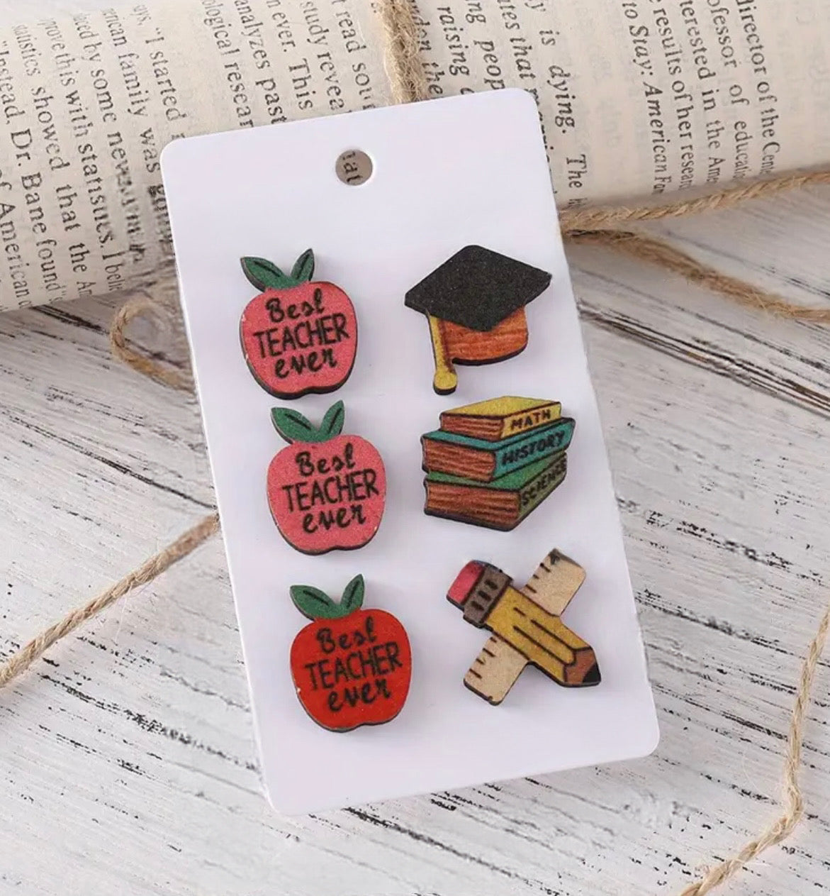 Wooden Teacher Earring Set