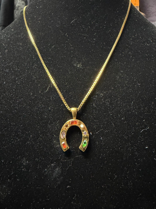 18k Gold Plated Horseshoe Gemstone Necklace