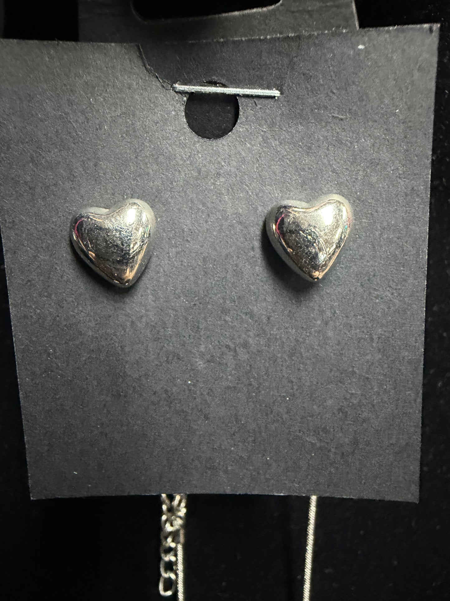 2 Layer Rhinestone Heart Necklace & Heart Studs