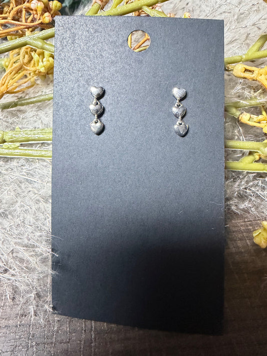 Small 3 Stacked Heart Stud Earrings