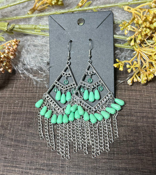 Mint Boho Chandelier Earrings