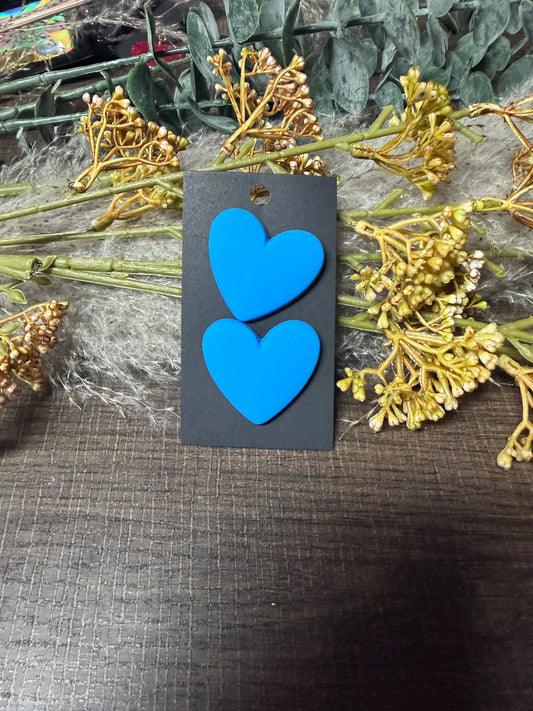 Big Matte Blue Heart Stud Earrings