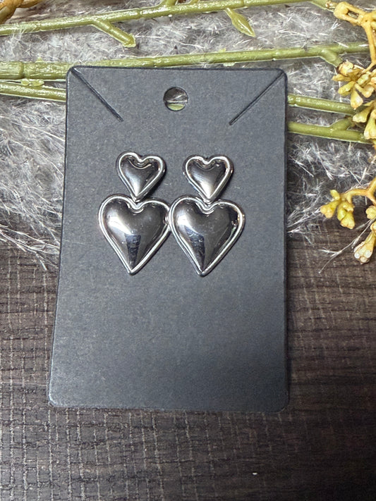Silver Stacked Heart Earrings