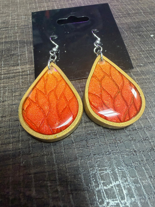 Handmade- Hand Sculpted, Hand-Painted Burning Leaf Clay Earrings- WTFCharms #10