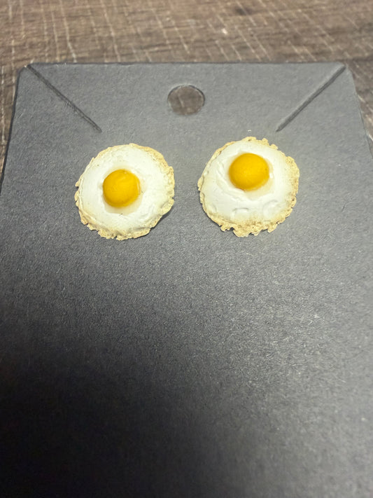 Handmade- Hand Sculpted, Hand-Painted Fried Egg Earrings- WTFCharms #750