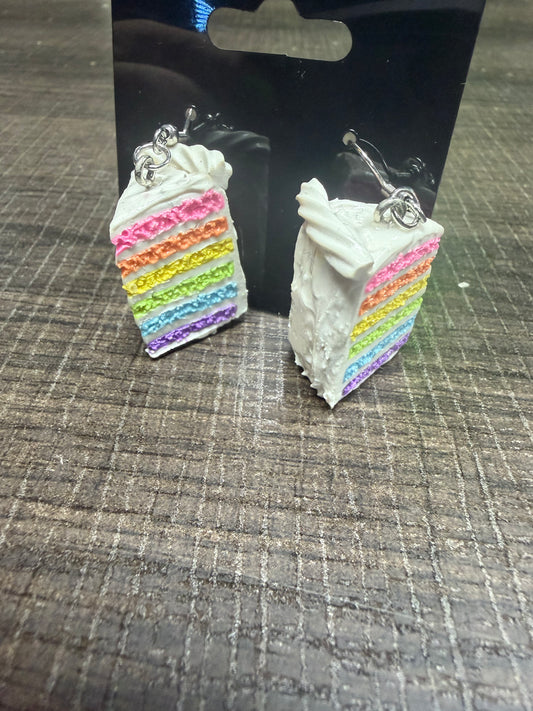Handmade- Hand Sculpted, Hand-Painted Rainbow Cake Clay Earrings- WTFCharms #10