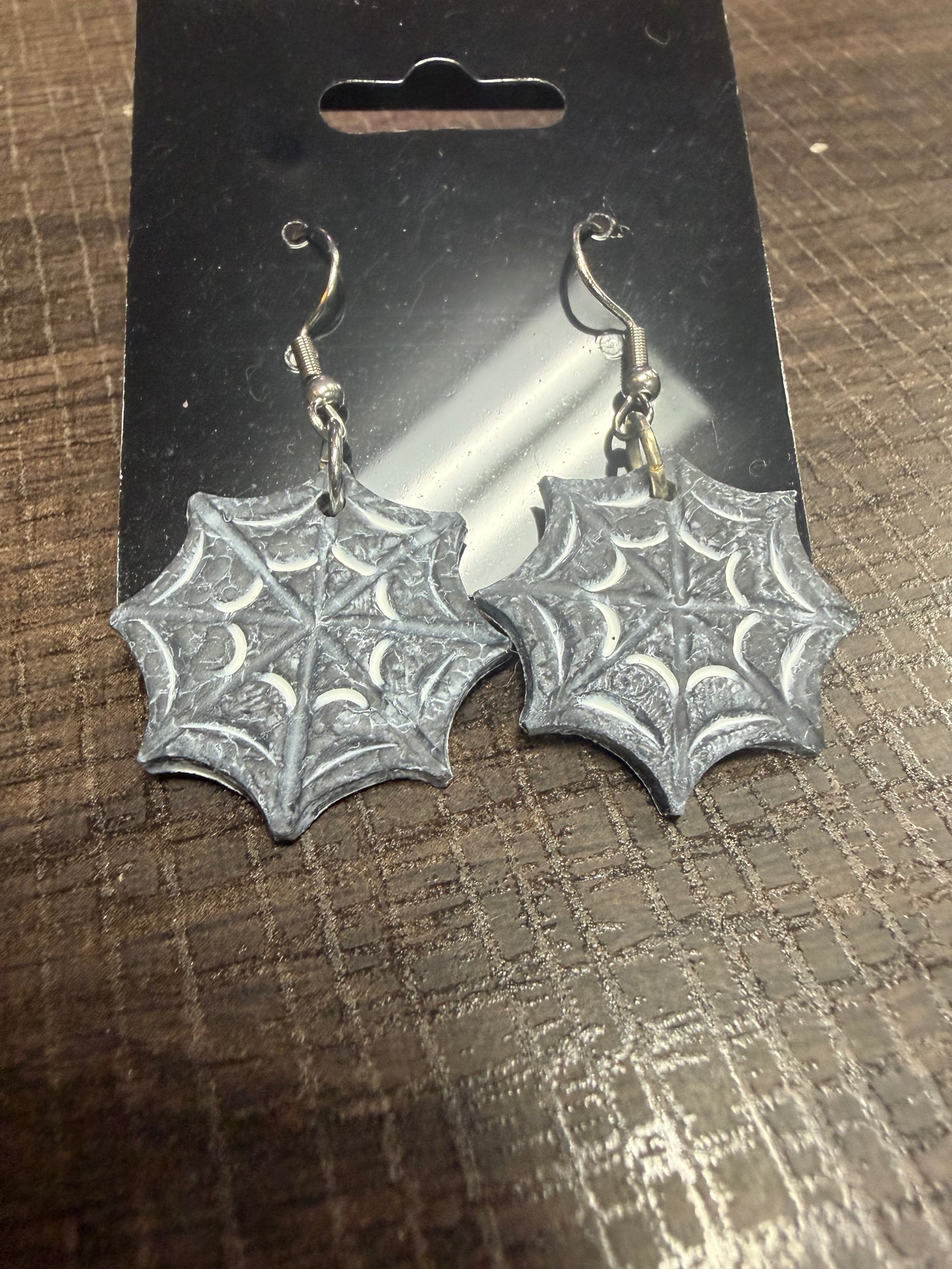 Handmade- Hand Sculpted, Hand-Painted Spiderweb Clay Earrings- WTFCharms #10