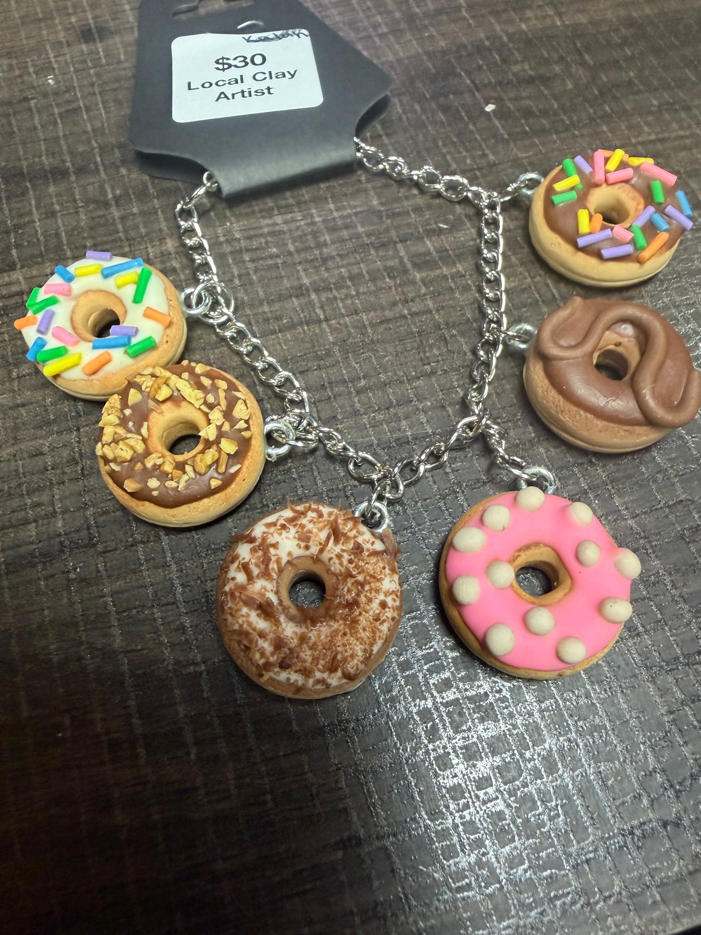 Handmade- Hand Sculpted, Hand-Painted Donuts Clay Bracelet- WTFCharms #15