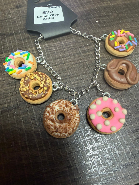Handmade- Hand Sculpted, Hand-Painted Donuts Clay Bracelet- WTFCharms #15
