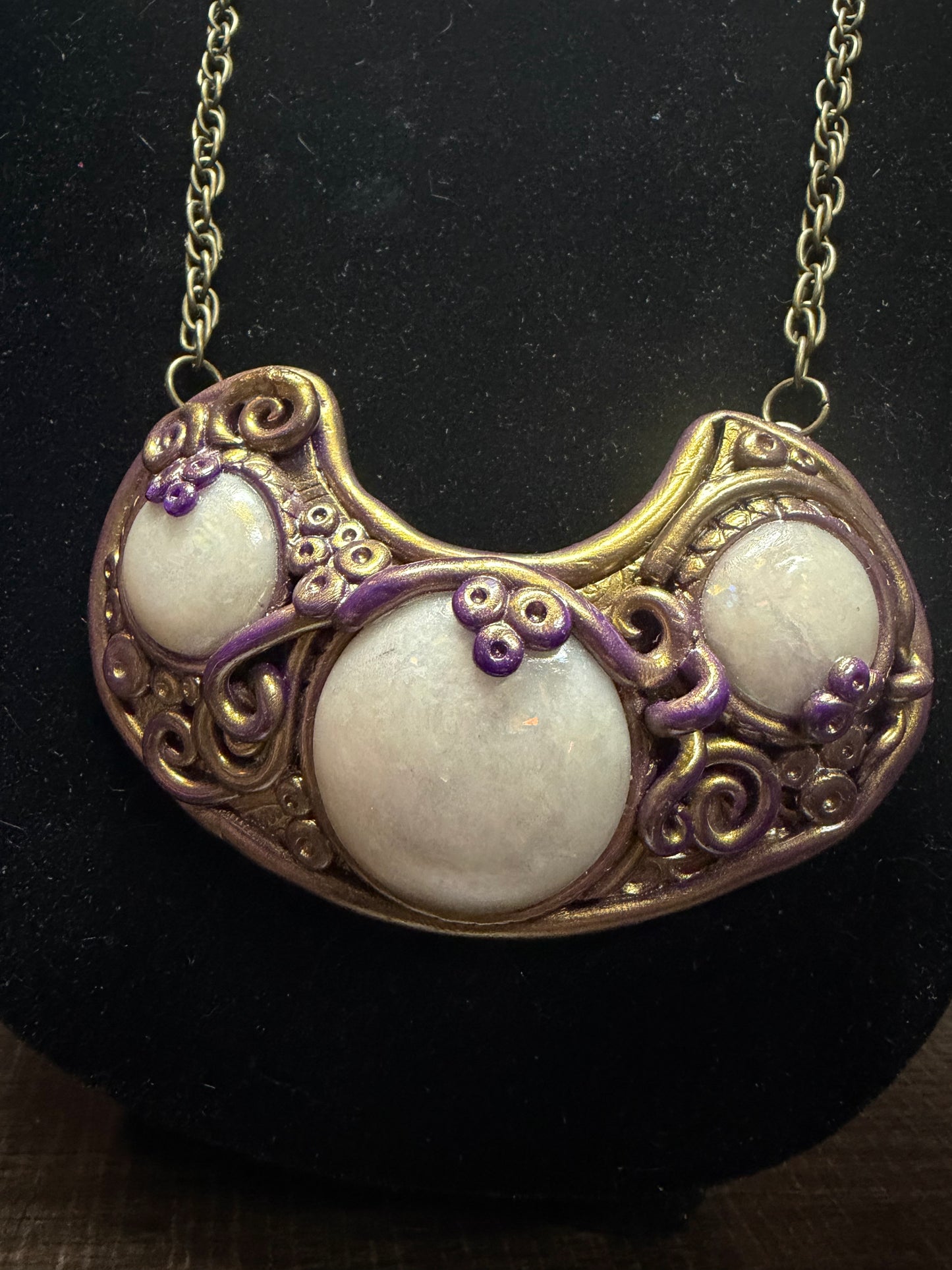 Handmade- Hand Sculpted, Hand-Painted Triple Moon Necklace- WTFCharms #1750