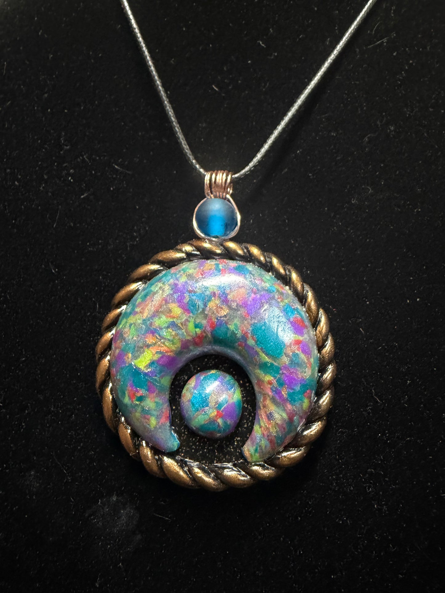 Handmade- Hand Sculpted, Hand-Painted Cosmic Moon Necklace- WTFCharms #1250