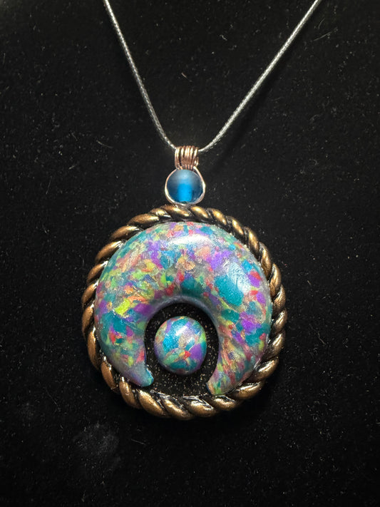 Handmade- Hand Sculpted, Hand-Painted Cosmic Moon Necklace- WTFCharms #1250