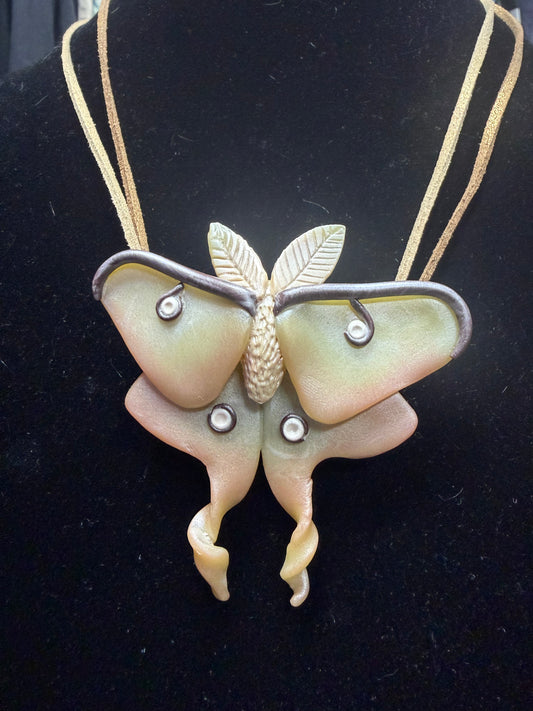 Handmade- Hand Sculpted, Hand-Painted Moth Necklace- WTFCharms #15