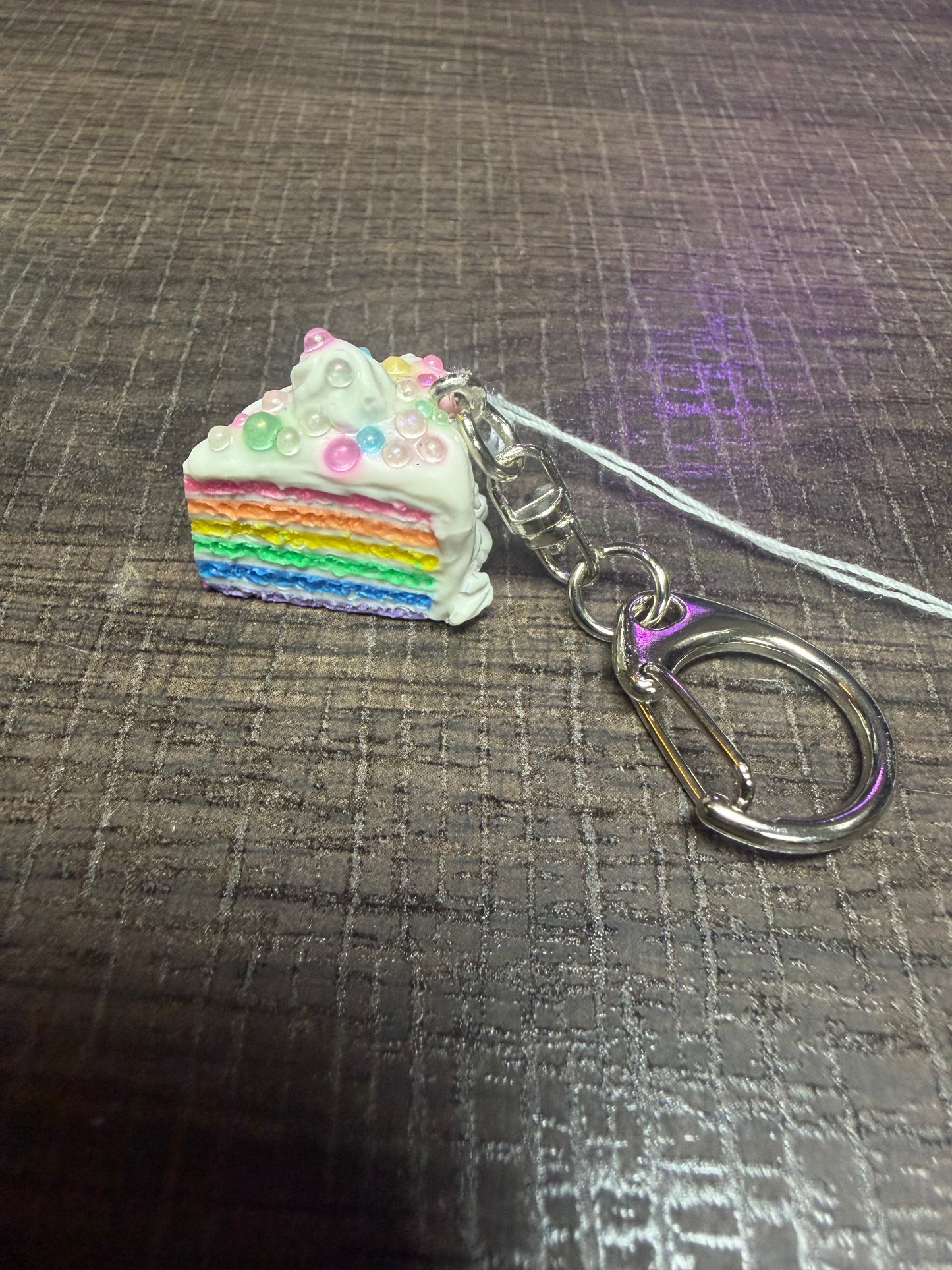 Handmade- Hand Sculpted, Hand-Painted Rainbow Cake Keychain- WTFCharm #750