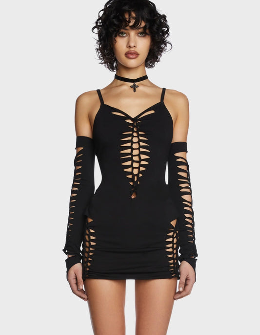 Dollskill- SPELLBOUND SMILES MINI DRESS - BLACK- Size: XL