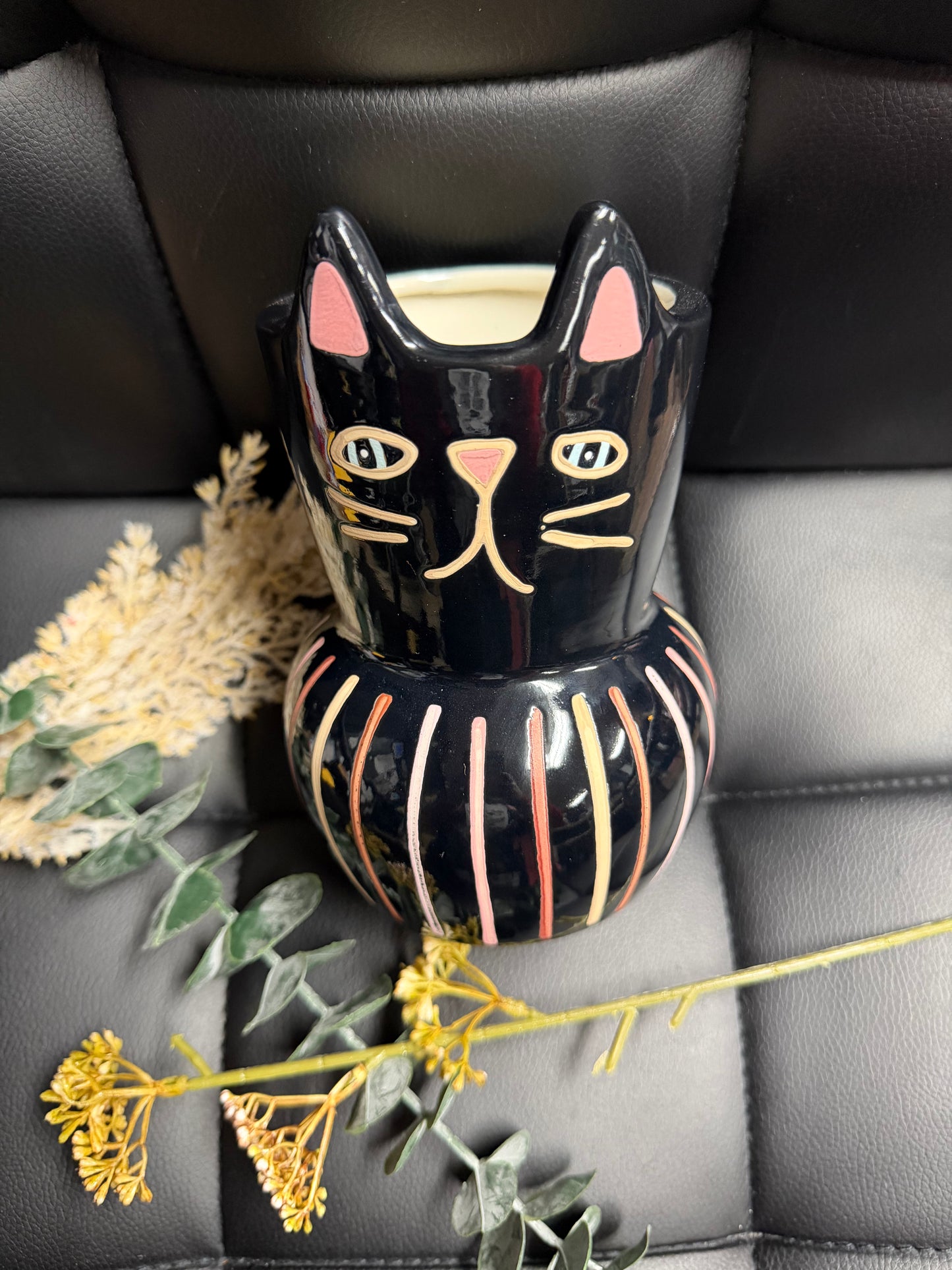 Pink/Black Striped Cat Planter