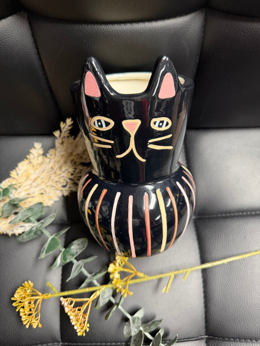 Pink/Black Striped Cat Planter