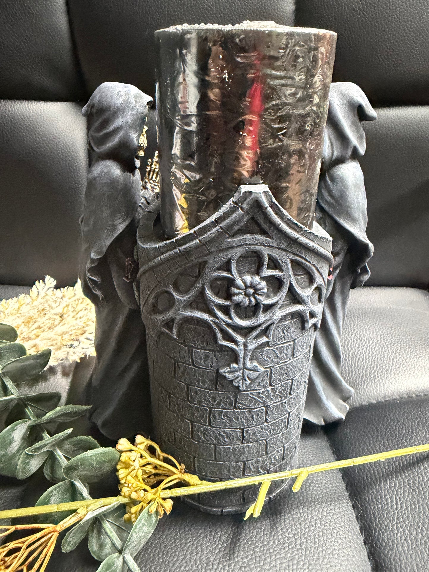 Gothic Skeleton Pillar Candle Holder