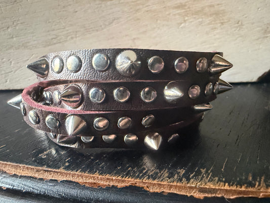Brown Spiked Double Wrap Bracelet OR Choker