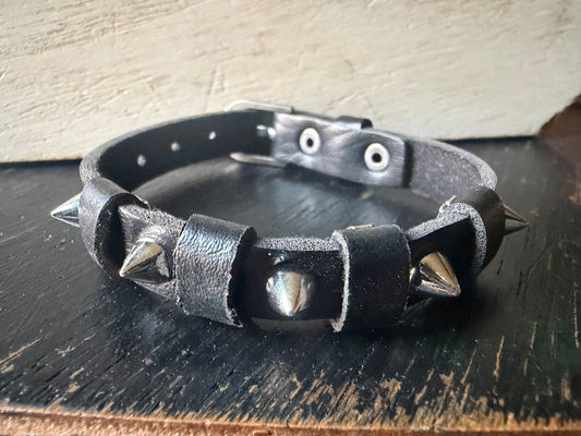Thin Black Spiked Buckle Bracelet