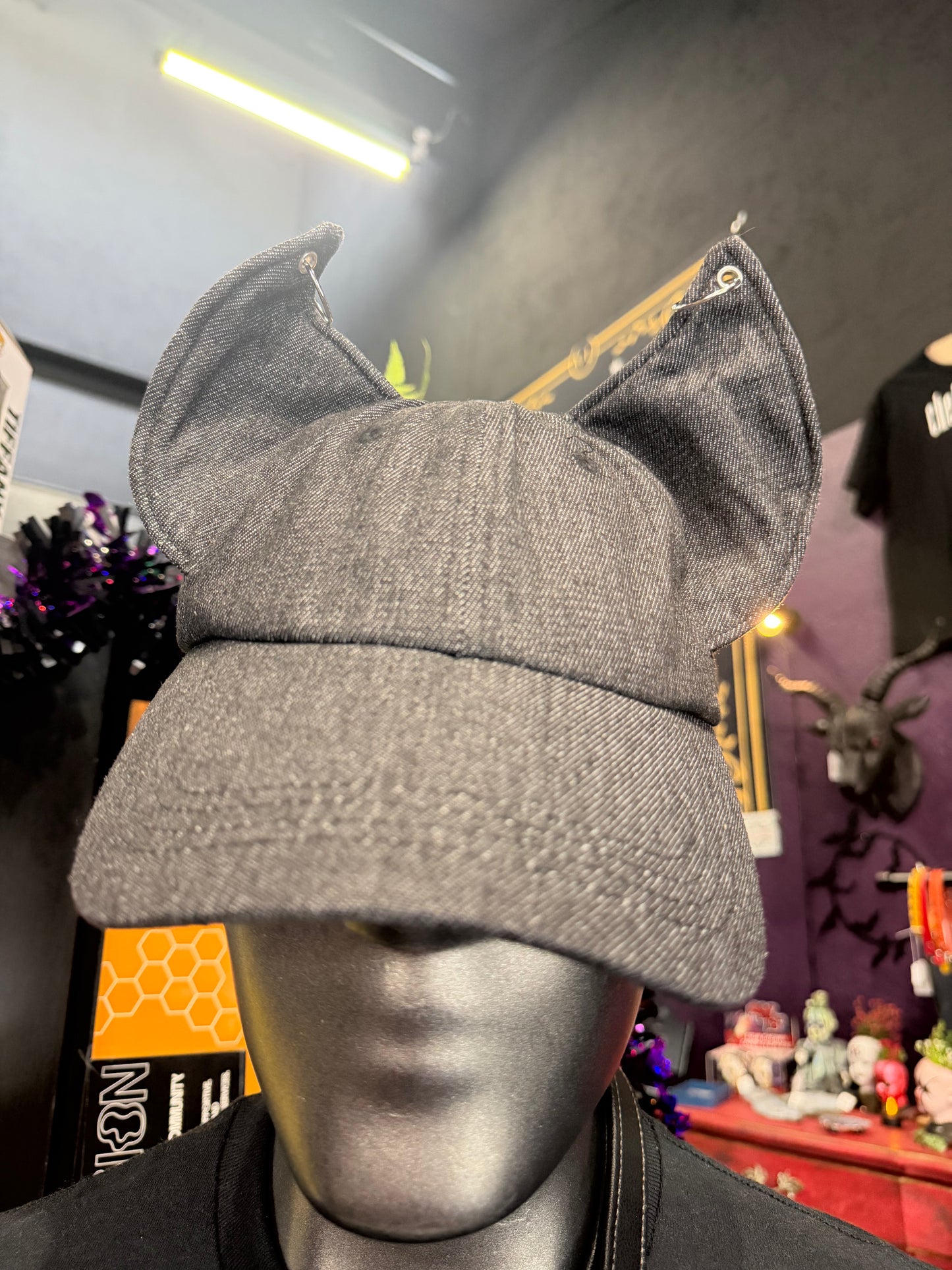 Black Denim Pierced Ear Hat