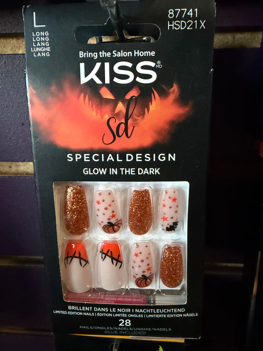 Glow In The Dark Pumpkin/Glitter Nails