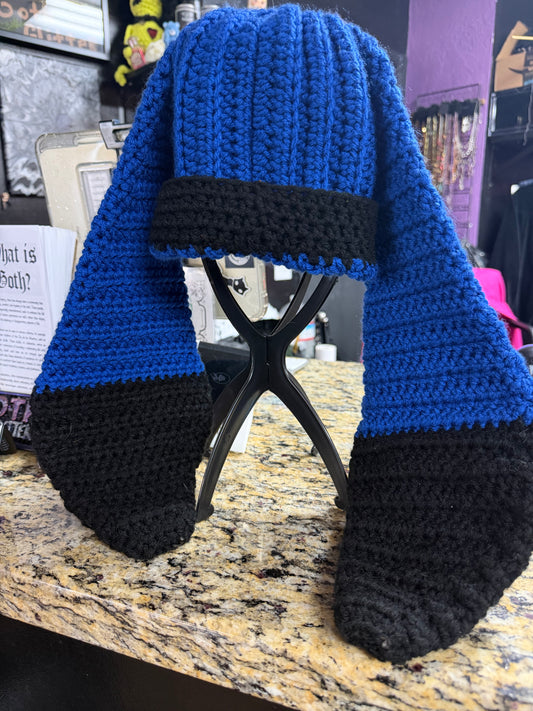 Local Artist- Crochet Beanie with Long Ears- Blue/Black- Lorisa#20