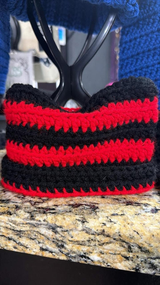 Local Artist- Crochet Baby Striped Beanie- Red/Black- Lorisa#125