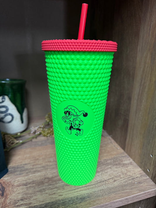 24oz Green/Red Murderous Elf Studded Tumbler