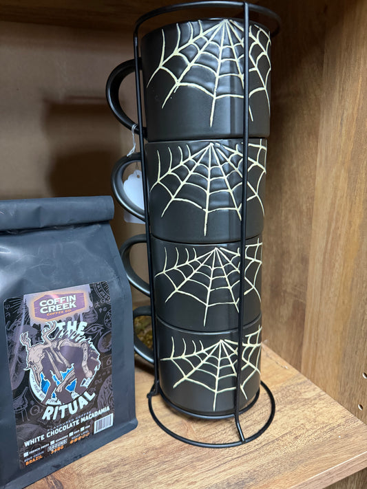 Halloween Spider Web Ceramic Stacking Mug Set of 4