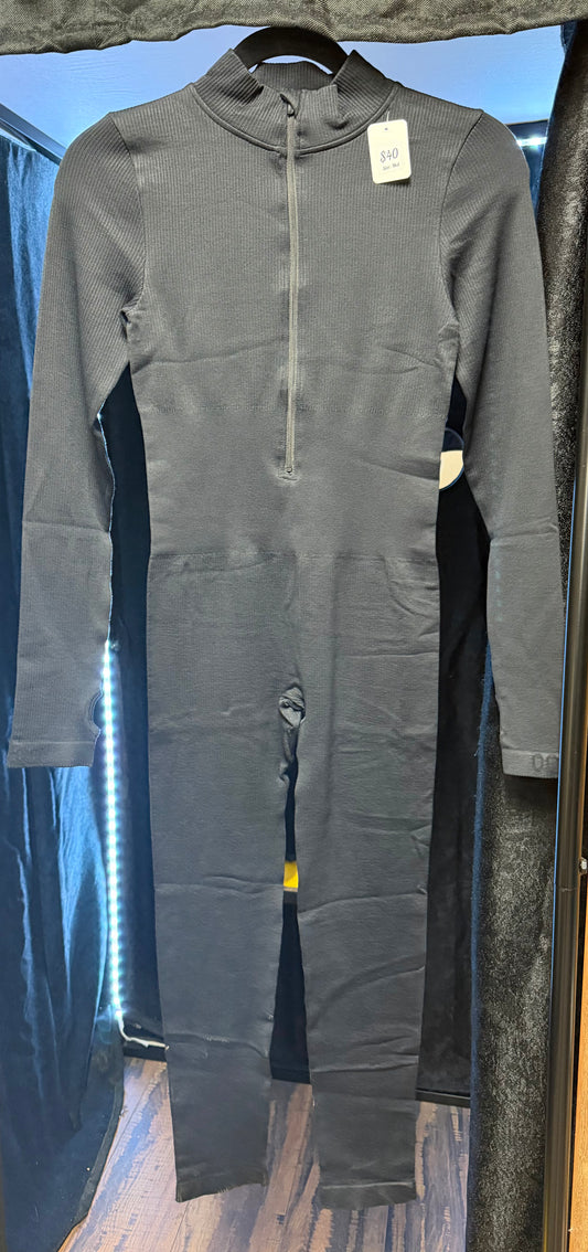 Black Mid Zip Compression Bodysuit