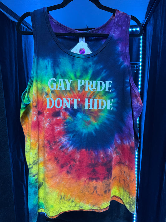 Gay Pride Don't Hide- Tie Dye Tank- Size XL