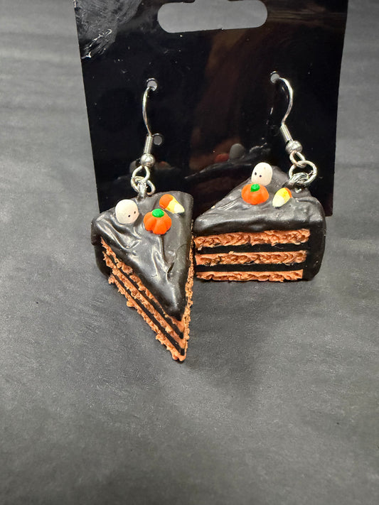 Handmade- Hand Sculpted, Hand-Painted Chocolate Halloween Cake Earrings- WTFCharms #10