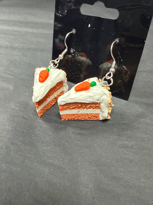 Handmade- Hand Sculpted, Hand-Painted Carrot Cake Earrings- WTFCharms #10