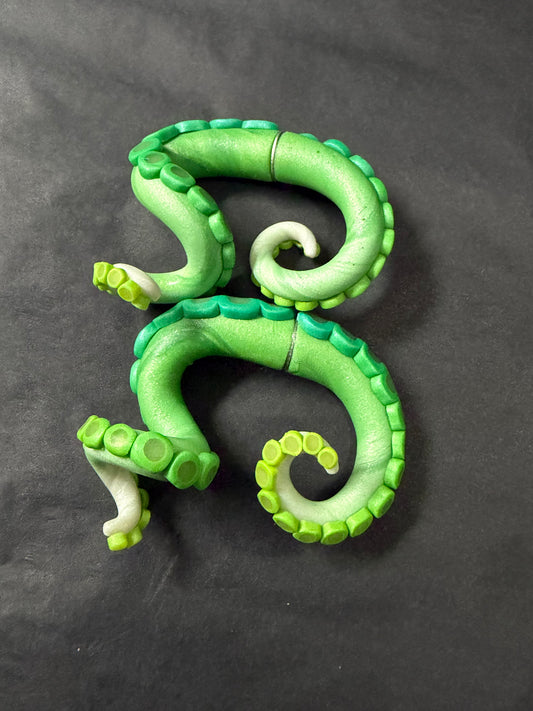Handmade- Hand Sculpted, Hand-Painted Twisted Ombré Green Tentacle Earrings- WTFCharms #1750