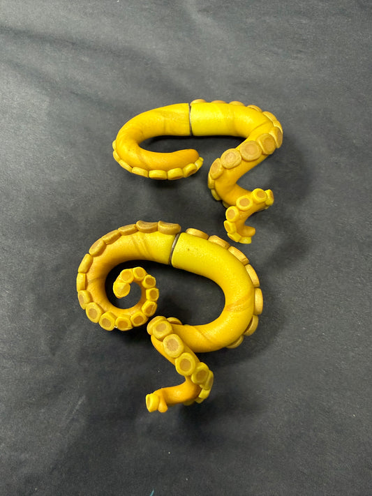 Handmade- Hand Sculpted, Hand-Painted Twisted Yellow/Gold Tentacle Earrings- WTFCharms #1750