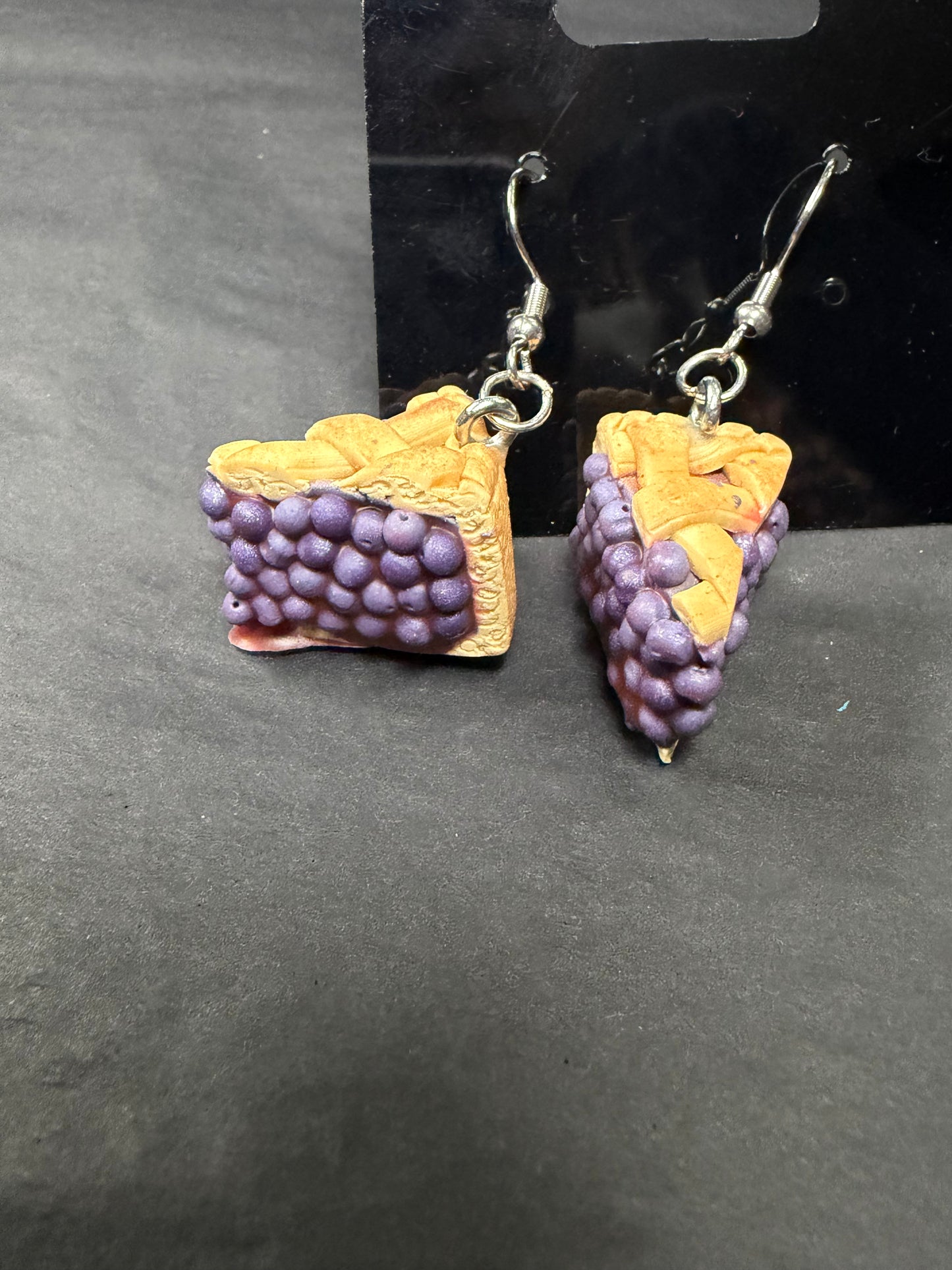 Handmade- Hand Sculpted, Hand-Painted Blueberry Pie Earrings- WTFCharms #10
