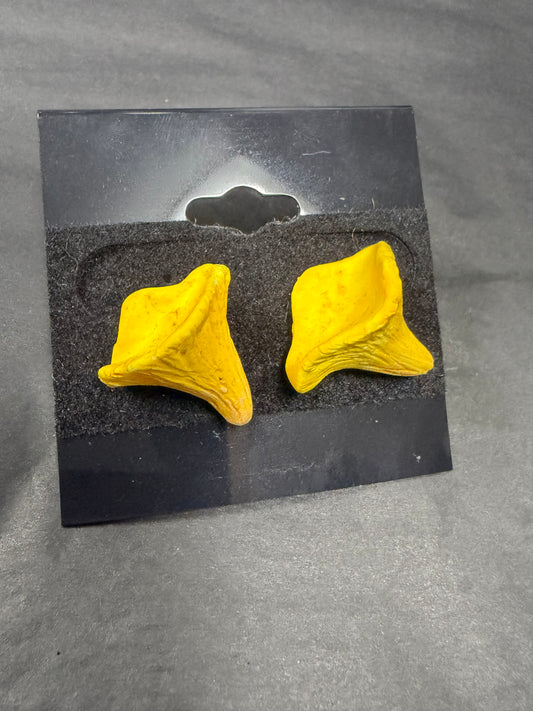 Handmade- Hand Sculpted, Hand-Painted Yellow Mushroom Earrings- WTFCharms #750