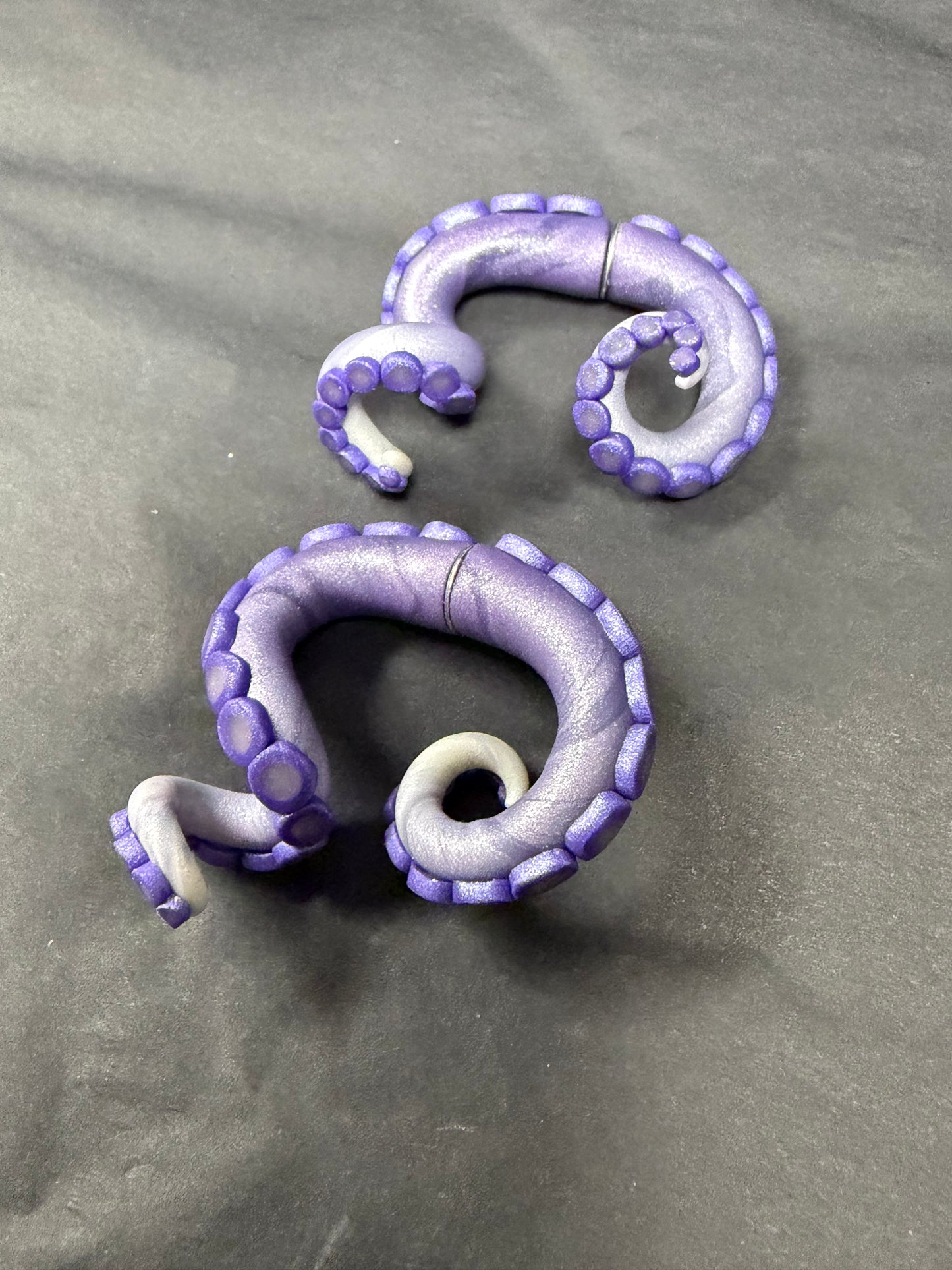 Handmade- Hand Sculpted, Hand-Painted Twisted Ombré Purple Tentacle Earrings- WTFCharms #1750