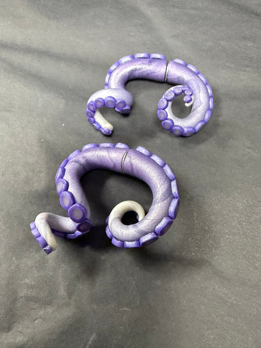 Handmade- Hand Sculpted, Hand-Painted Twisted Ombré Purple Tentacle Earrings- WTFCharms #1750