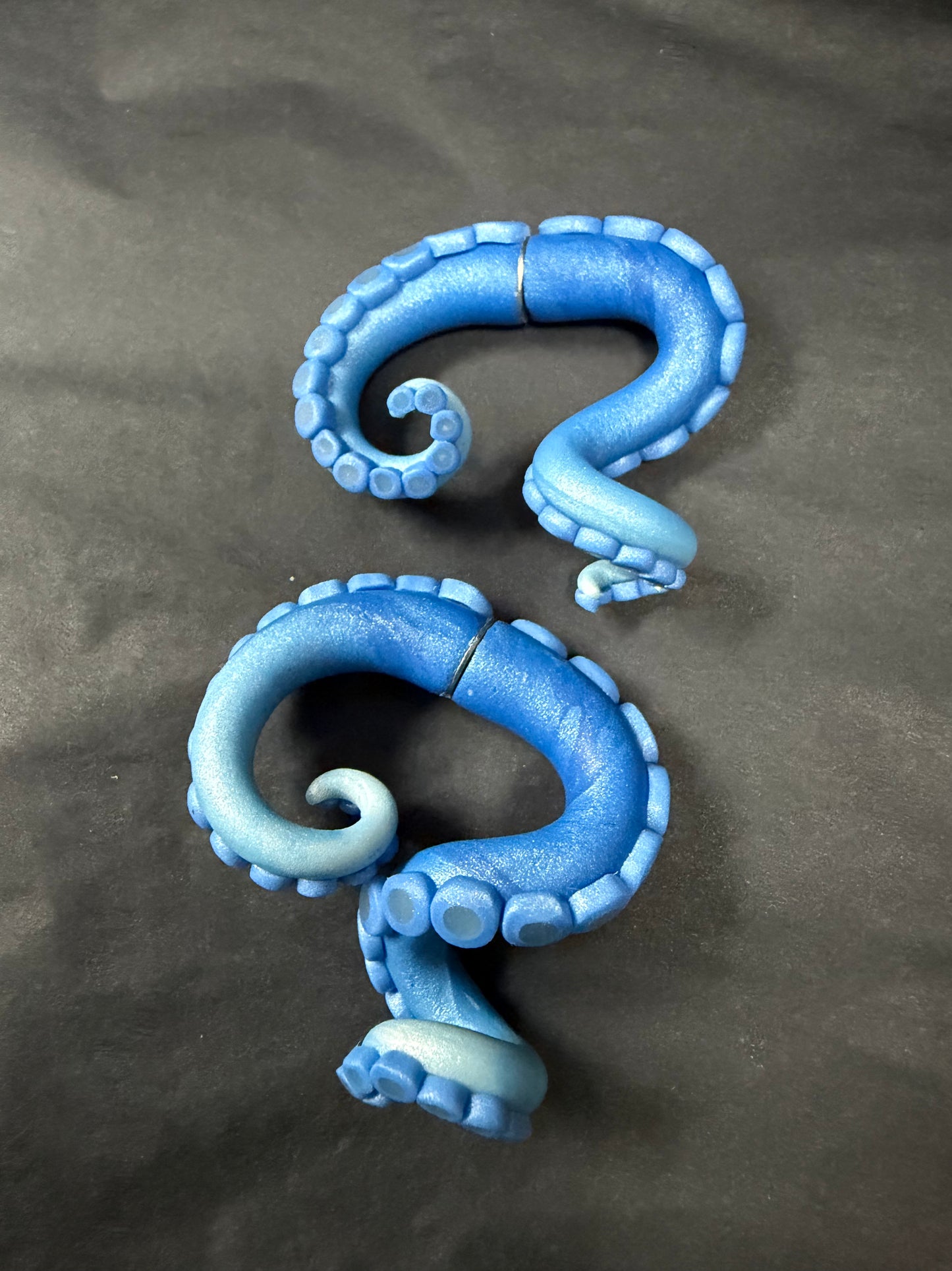Handmade- Hand Sculpted, Hand-Painted Twisted Ombré Blue Tentacle Earrings- WTFCharms #1750