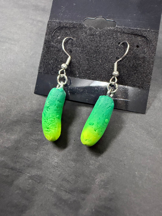 Handmade- Hand Sculpted, Hand-Painted Pickle Clay Earrings- WTFCharms #10