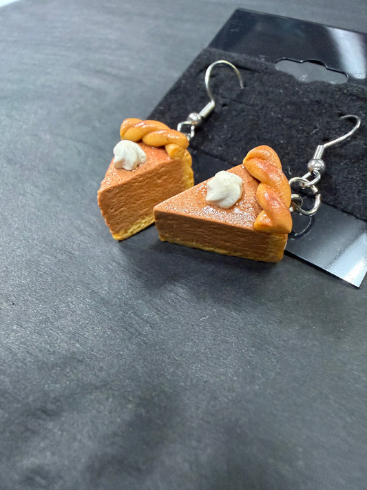 Handmade- Hand Sculpted, Hand-Painted Pumpkin Pie Earrings- WTFCharms #10