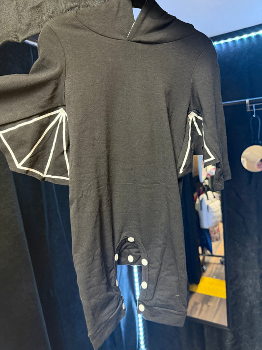 Black Bat Wing Hooded Romper- Size 3-6 months- #LILBAT1250