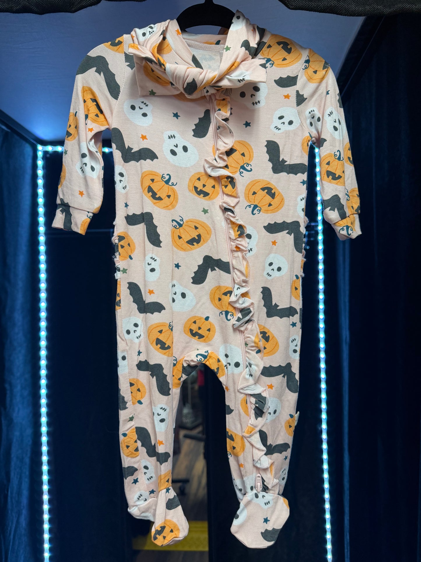 Milkberry- Spooky Ruffled Zip Sleeper With Headband- 0-3 months- #LILBAT1250