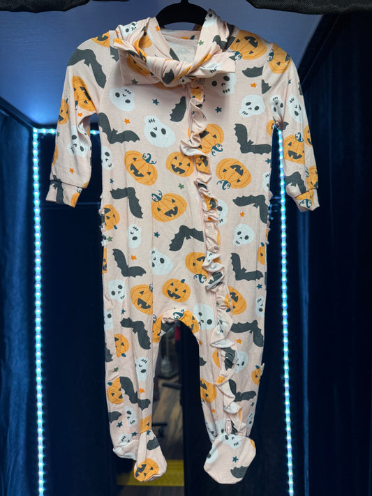 Milkberry- Spooky Ruffled Zip Sleeper With Headband- 0-3 months- #LILBAT1250